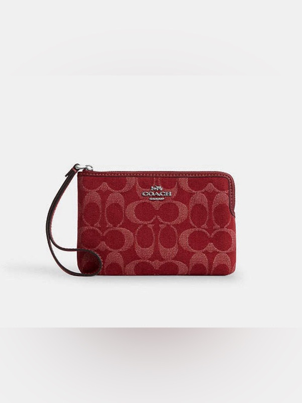 Coach Corner Zip Wristlet in Signature Red Denim NWT